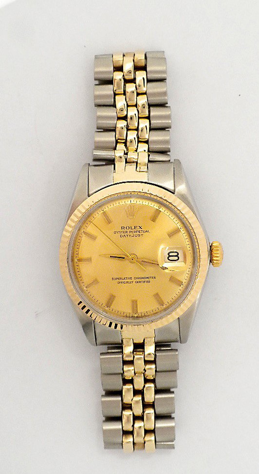 Gents Rolex Two Tone Datejust Wristwatch A3683: "Gents Rolex Two Tone Datejust Wristwatch A3683. As-Is Condition. WR1051LK. One Gents, hand crafted & machine milled Rolex two-tone DateJust wristwatch electronically tested stainless steel & 14KT yel