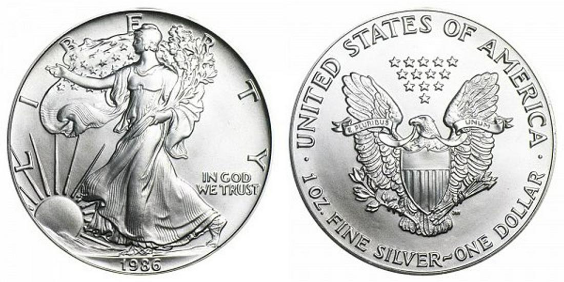1986 American Silver Eagle .999 Fine Silver Dollar Coin: One 1986 American Silver Eagle .999 Fine Silver Dollar Coin. A great addition to any beginner or advanced coin collector's collection!