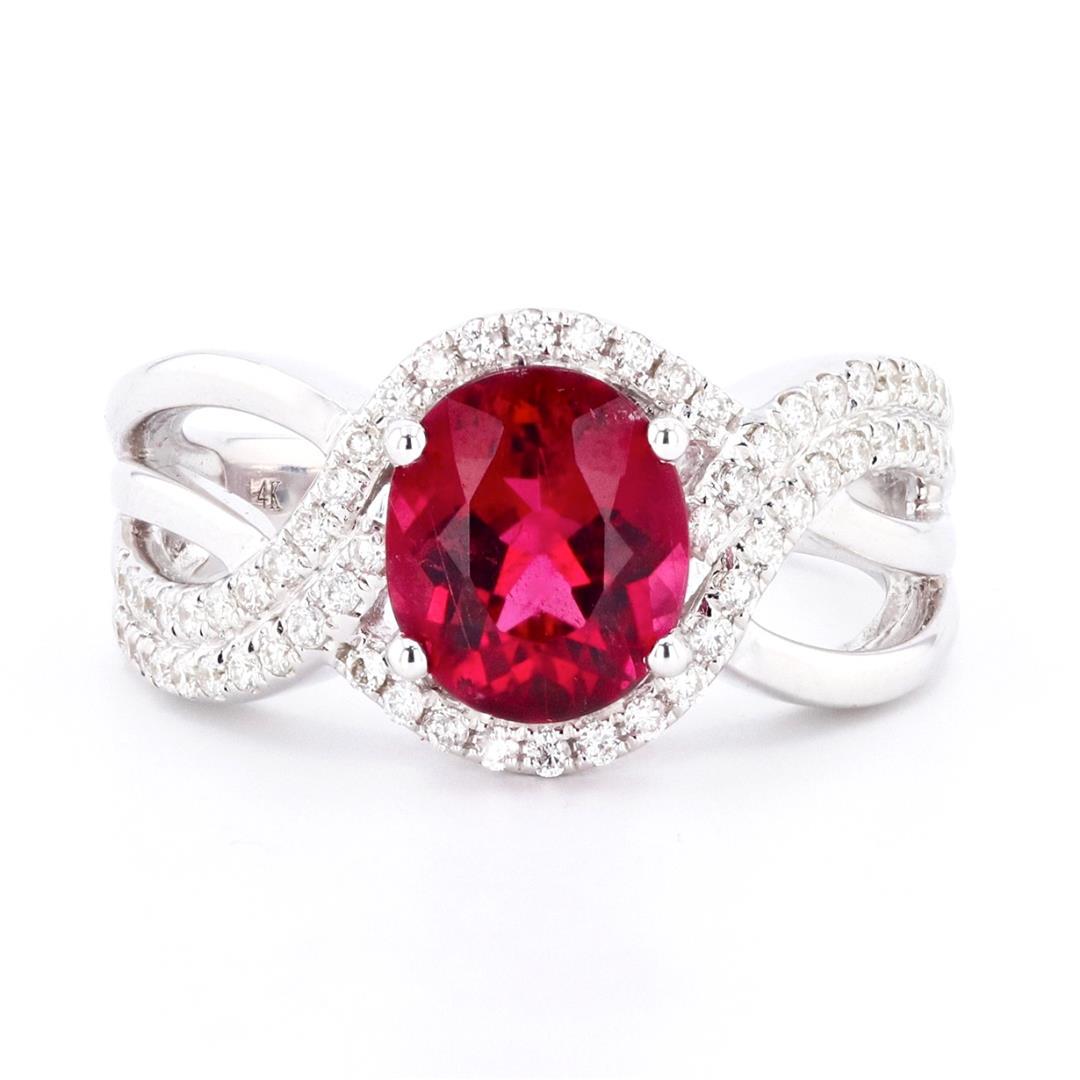 2.06CT Rubelite Natural Tourmaline and 0.33 ctw Diamond 14K White Gold Ring: 2.06CT Rubelite Natural Tourmaline and 0.33ctw Diamond 14K White Gold Ring. Please see Photos and Description for all available information. This unique ring is made with 60 round brilliant cut diamon