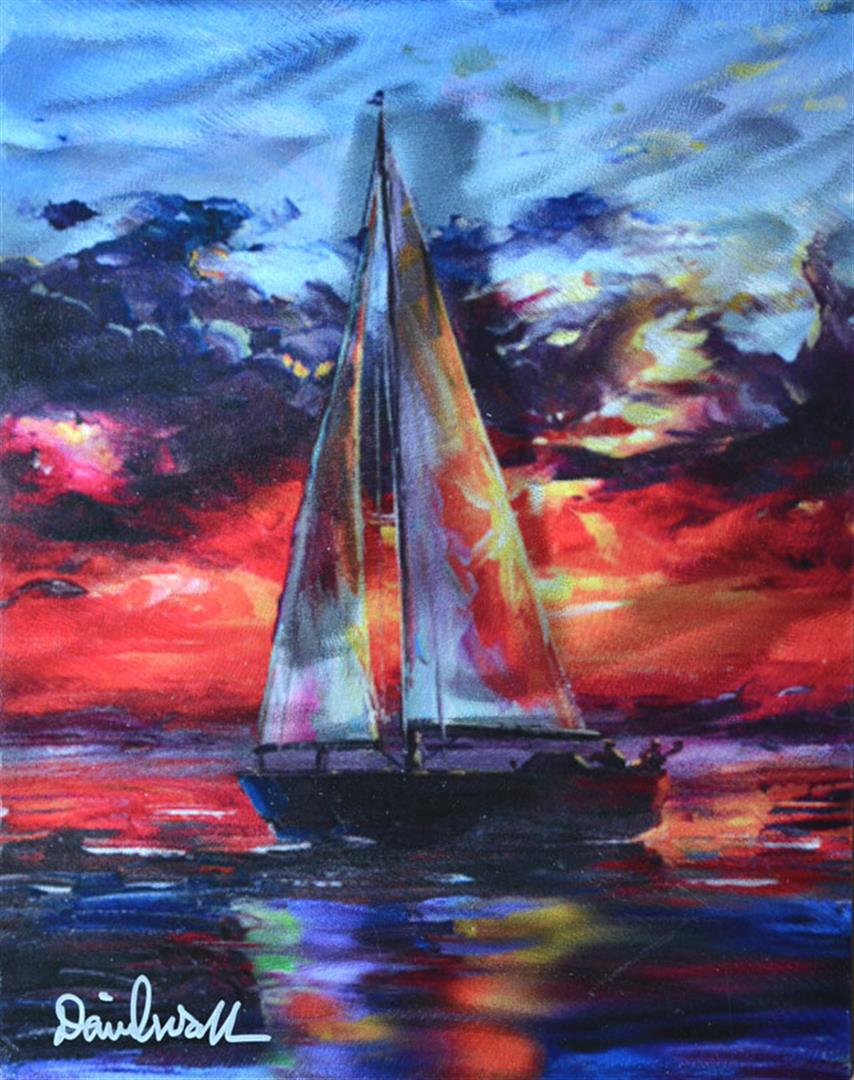 WALL ** OCEAN SUNSET ** ORIGINAL: WALL ** OCEAN SUNSET ** ORIGINAL . Artist: Daniel Wall - Title: Ocean Sunset - Medium: Original Mixed Media on Metal - Signature: This one-of-a-kind work is hand-signed by the artist at the bottom of 