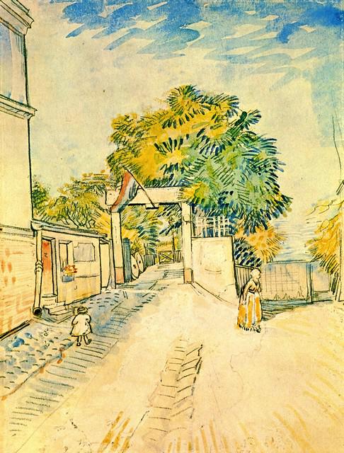Van Gogh - Entrance To The Moulin De La Galette: Artist: Vincent Van Gogh - Title: Entrance to the Moulin de la Galette - Medium: Fine Art Reproduction Giclee on Archival Canvas - Image Size: Approximately 32 inches x 24.25 inches - Unframed on Unst