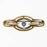 Antique Victorian 14K Gold 0.20 ctw Sapphire & Natural Seed Pearl Open Pin Brooc