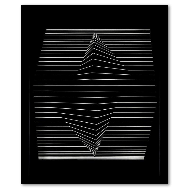 Ilile - II de la serie Ondulatoires by Vasarely (1908-1997): Ilile - II de la serie Ondulatoires by Vasarely (1908-1997). "Ilile - II de la serie Ondulatoires" is a heliogravure print on paper, published in 1973, by Victor Vasarely (1908-1997). This piece comes