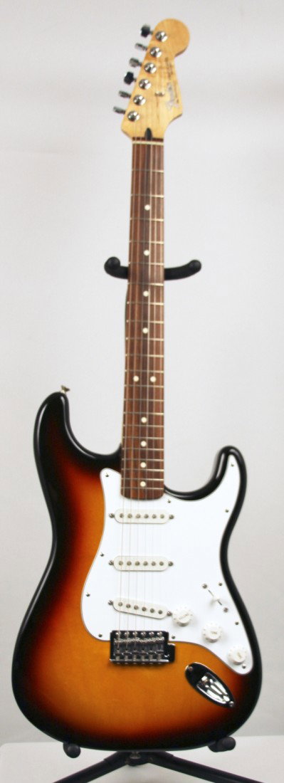 Fender 1996 Standard Stratocaster Guitar in Sunburst (U: Fender 1996 Standard Stratocaster Guitar in Sunburst (Used) DGUI46. Great Condition! FP662JK. Standard Strat Sunburst Fender 1996. Maple fretboard with white pickguard and 3 pickups. MIM. Sounds great