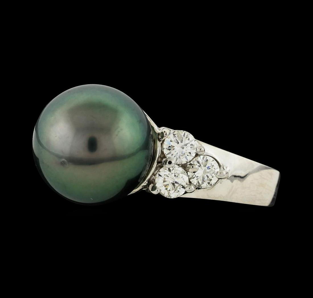 Pearl and Diamond Ring - 14KT White Gold: One ring : 14KT white gold weighing 4.06gm containing pearl and diamonds weighing 0.55ctw.