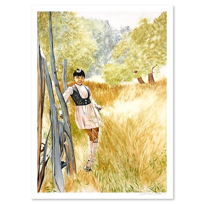 Girl in Meadow by Nelson, William: Girl in Meadow by Nelson, William. "Girl in Meadow" is a limited edition lithograph on paper, numbered and hand signed by William Nelson. Includes Letter of Authenticity. Measures approx. 22" x 29" (b