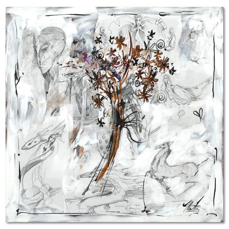 Untitled By Wiley Original: Untitled By Wiley Original. This is an original mixed media painting on board by Marta Wiley, hand signed and thumbprinted by the artist. Includes Letter of Authenticity. Measures approx. 24" x 24" (i