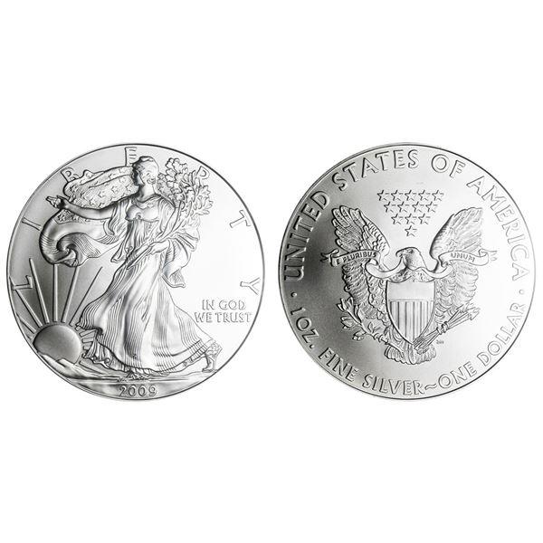 2009 American Silver Eagle .999 Fine Silver Dollar Coin: One 2009 American Silver Eagle .999 Fine Silver Dollar Coin.