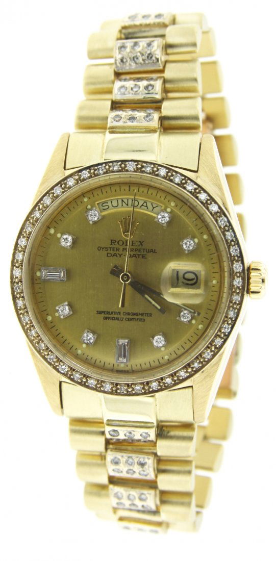 Rolex 18KT Yellow Gold Super President Style DayDate Wr: "Rolex 18KT Yellow Gold Super President Style DayDate Wristwatch A3752. Average Condition! PT1518KX. One gents, hand crafted & machine milled Rolex DayDate Model wristwatch the President electronicall
