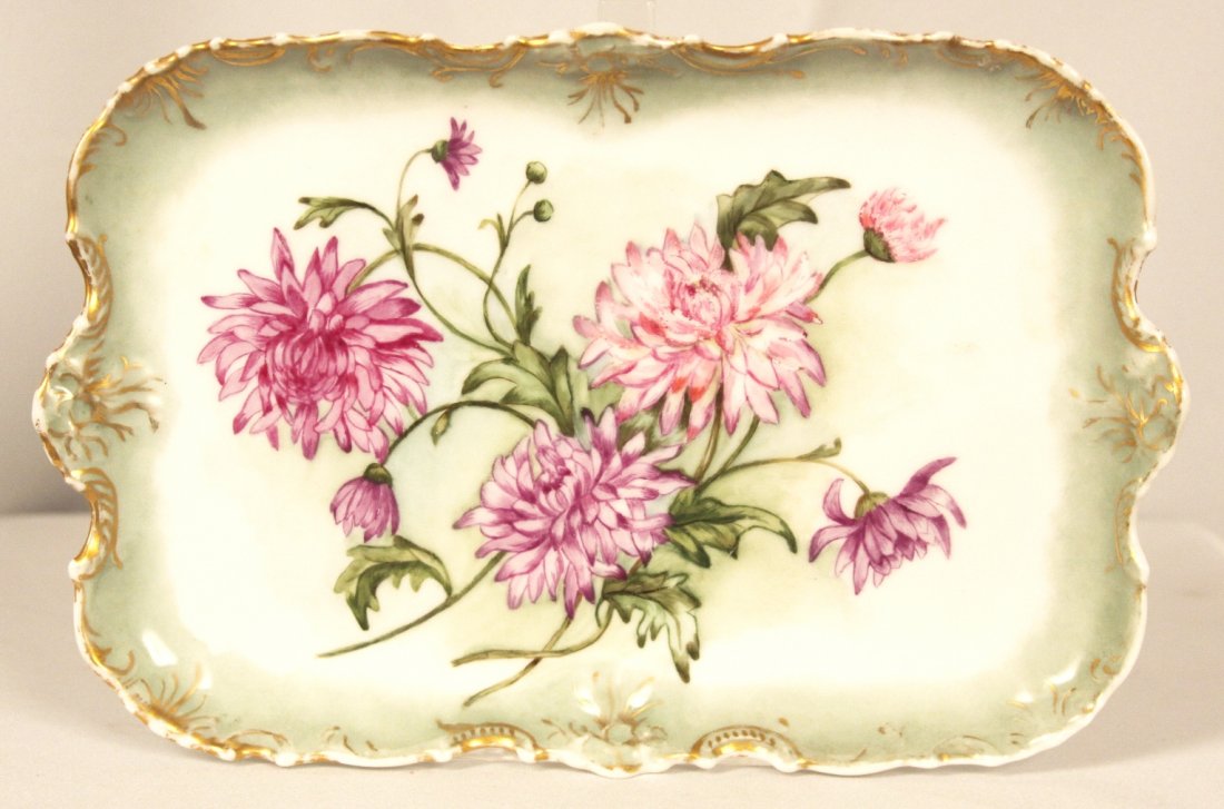 Antique Limoges Hand Painted Tray ED1243: Antique Limoges Hand Painted Tray ED1243. Good Condition! GT67FE. This is a gorgeous hand painted Limoges tray by A. Lanternier. Mar 4 in green underglaze factory mark 189101914. No nicks, cracks, or 