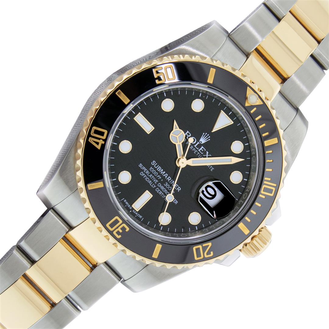 Rolex 2T Yellow Gold & Steel Submariner 40MM With Rolex Box & Booklets: One Mens Pre Owned Rolex 18K Yellow Gold And Stainless Steel Submariner Polished Bright with Satin Finish, This Watch Has Been Serviced & Electronically Tested, Rolex Stainless Steel & 18K Yellow Gold