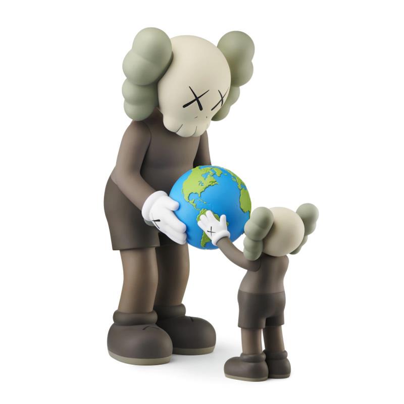 The Promise (Brown) by KAWS: "The Promise (Brown)" is a 2 piece vinyl sculpture by KAWS. These figures are brand new in the box. Measures approx. 13" x 7 x 6" (large figure); 7" x 4" x 3.5" (small figure).
