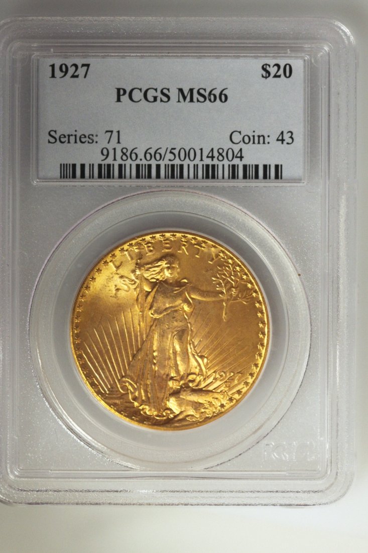 1927 $20 PCGS MS66 Saint Gaudens Double Eagle Gold Coin: "1927 $20 PCGS MS66 Saint Gaudens Double Eagle Gold Coin DAVEF800. As-Is Condition! PX1172DW. 1927 $20 PCGS MS66 Saint Gaudens Double Eagle Gold Coin. Thank you for viewing this lot! We are always add