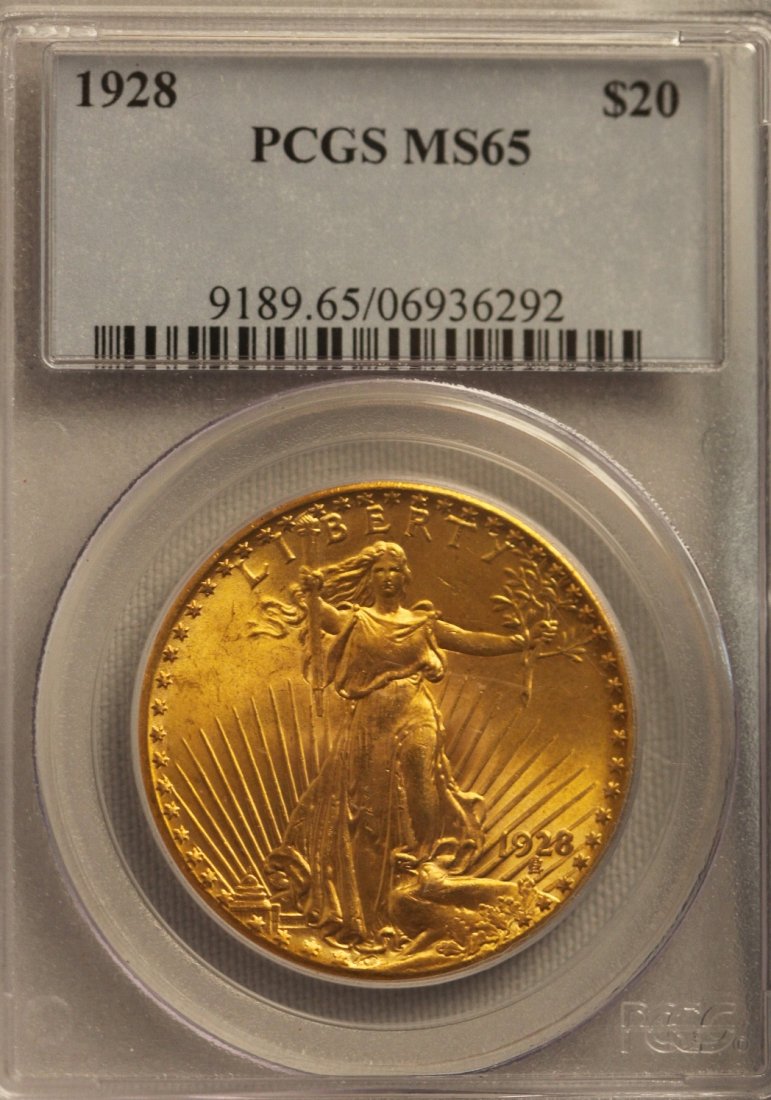 1928 $20 PCGS MS65 Saint Gaudens Double Eagle Gold Coin: "1928 $20 PCGS MS65 Saint Gaudens Double Eagle Gold Coin GFR34. As-Is Condition! DA1202KY. 1928 $20 PCGS MS65 Saint Gaudens Double Eagle Gold Coin. Thank you for viewing this lot! We are always adding
