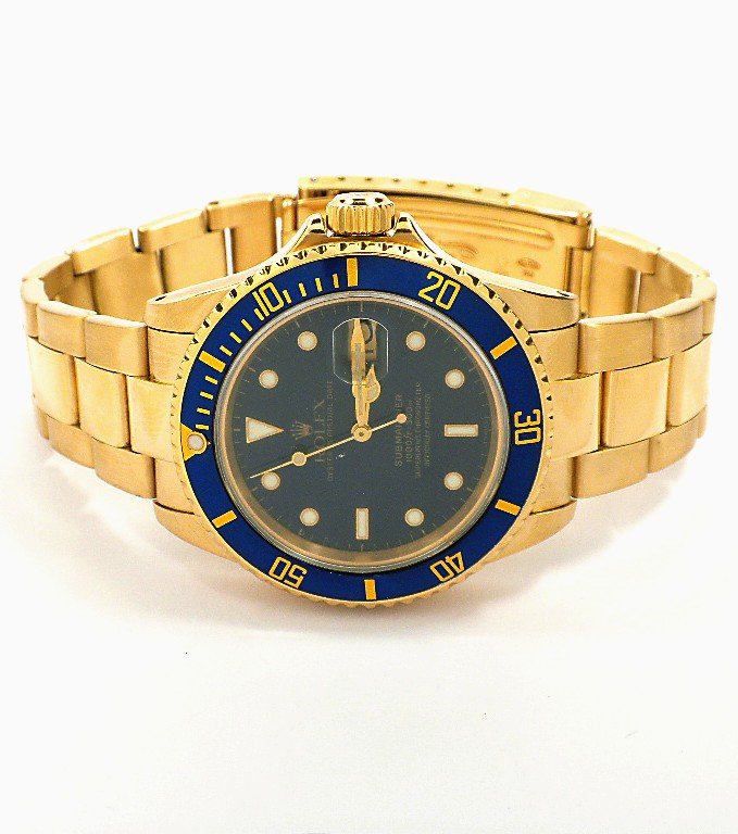 Gents Rolex 18KT Yellow Gold Submariner Wristwatch A385: "Gents Rolex 18KT Yellow Gold Submariner Wristwatch A3858. Excellent Condition! KL21311TB. One gents, hand crafted & machine milled Rolex Submariner wristwatch electronically tested 18KT yellow gold, 
