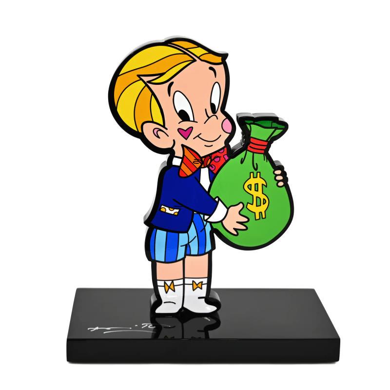 Richie Rich by Britto, Romero: "Richie Rich" is a limited edition resin sculpture by Romero Britto. Hand signed by the artist, this piece is numbered and authenticated with the official Britto hologram seal on its base. Measures ap
