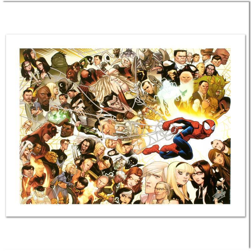 Ultimate Spider-Man #150 by Stan Lee: "Ultimate Spider-Man #150" is a limited edition giclee on canvas with art by David Lafuente. Officially licensed by Marvel, this piece is numbered 4/99 and hand signed by creative legend Stan Lee (192