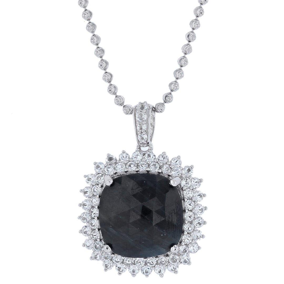 15.01 ctw Blue Sapphire and 4.08 ctw White Sapphire Pendant: One electronically tested 925 silver ladies cast & assembled sapphire pendant with 18" chain. Trademark is Orianne. Identified with markings of "925". Condition is new, good workmanship. Containing: O