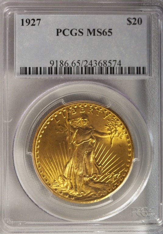 1927 $20 PCGS MS65 St. Gaudens Double Eagle Gold Coin G: "1927 $20 PCGS MS65 St. Gaudens Double Eagle Gold Coin GFR24. As-Is Condition! SZ1502RV. 1927 $20 PCGS MS65 St. Gaudens Double Eagle Gold Coin GFR24. As-Is Condition! 1927 $20 PCGS MS65 St. Gaudens Do