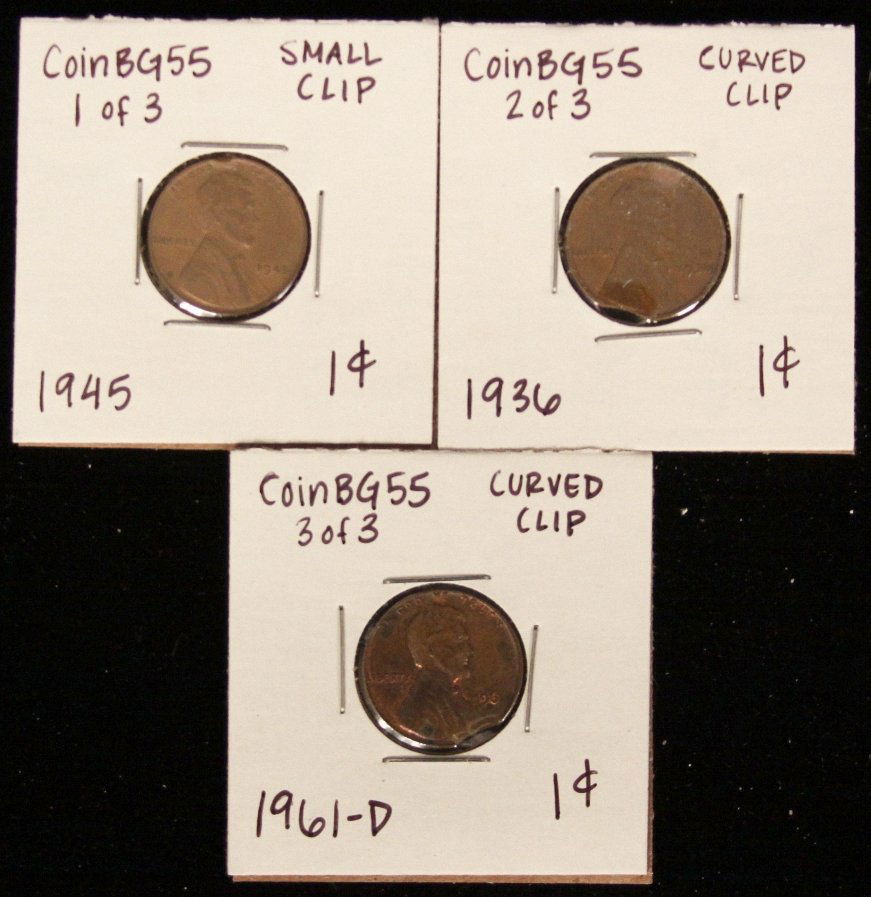 Lot of 3 RARE Penny Clipped Planchet Coins CoinBG55: "Lot of 3 RARE Penny Clipped Planchet Coins CoinBG55. As-Is Condition! ME61FX. Lot of 3 RARE Penny Clipped Planchet Coins. Thank you for viewing this lot! We are always adding new inventory and new au
