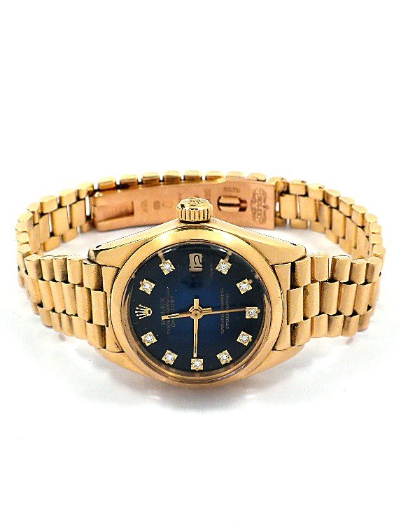 Ladies 18KT Yellow Gold Rolex President Wristwatch A382: Ladies 18KT Yellow Gold Rolex President Wristwatch A3829. Excellent Condition! XC1583EW. One ladies, hand crafted & machine milled Rolex Lady President, the DateJust model wristwatch electronically te