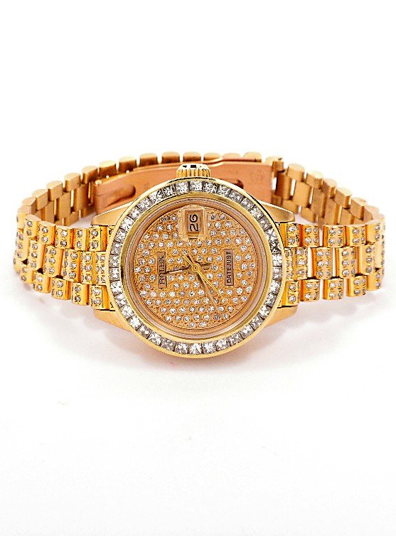 Ladies 18KT Yellow Gold Rolex President Watch with Diam: Ladies 18KT Yellow Gold Rolex President Watch with Diamonds A3839. Excellent Condition! MB1096TY. One ladies, hand crafted & machine milled Rolex Lady President, the DateJust model wristwatch electron