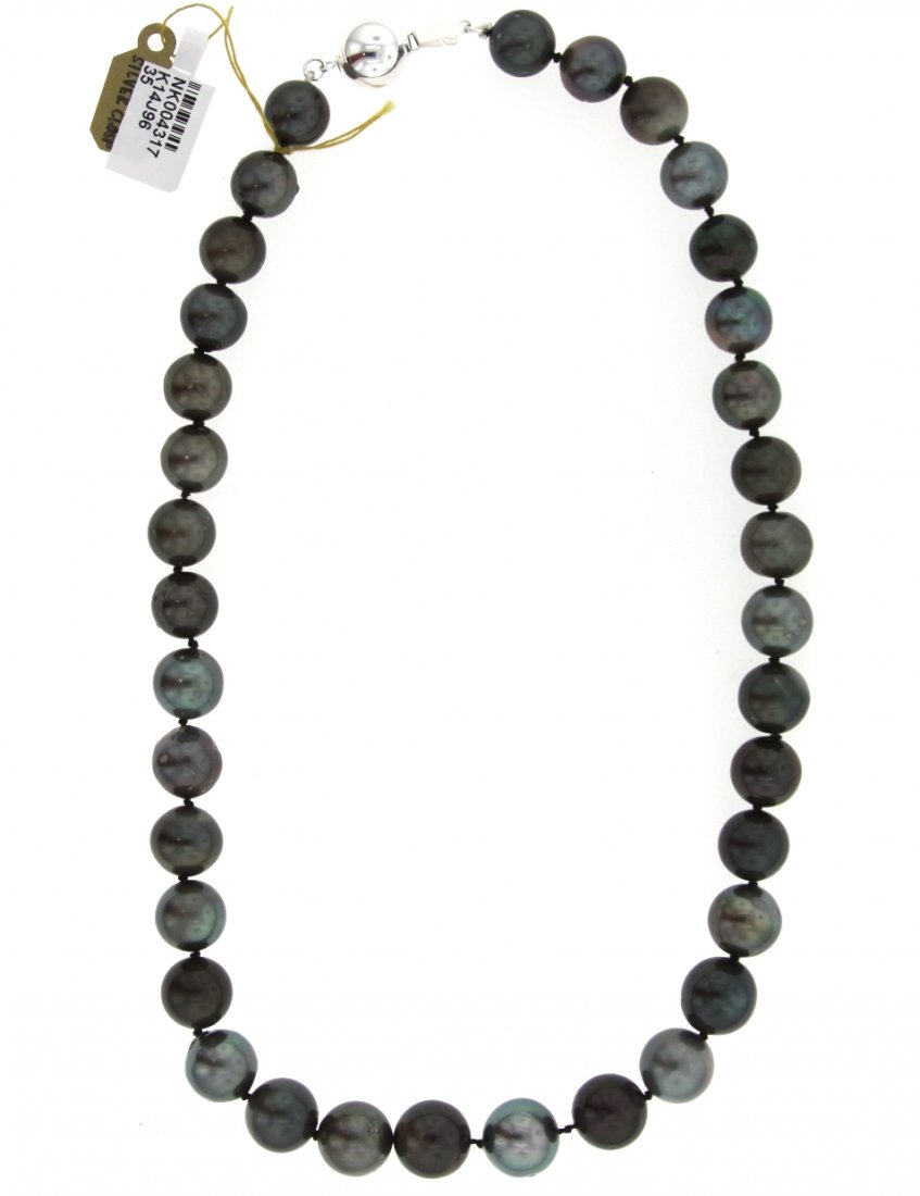 Tahitian South Sea Cultured 81.45mm Pearl Necklace RM52: "Tahitian South Sea Cultured 81.45mm Pearl Necklace RM523. Excellent Condition! DG194HO. One lady’s necklace strand strung and knotted onto a silk thread containing: 35 Tahitian South Sea Cultured P