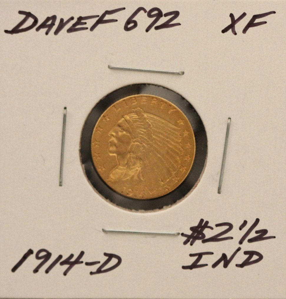 1914-D $2 1/2 XF Indian Head Quarter Eagle Gold Coin Da: "1914-D $2 1/2 XF Indian Head Quarter Eagle Gold Coin DaveF692. As-Is Condition. PR572NK. 1914-D $2 1/2 XF Indian Head Quarter Eagle Gold CoinDaveF692 Thank you for viewing this lot! We are always add