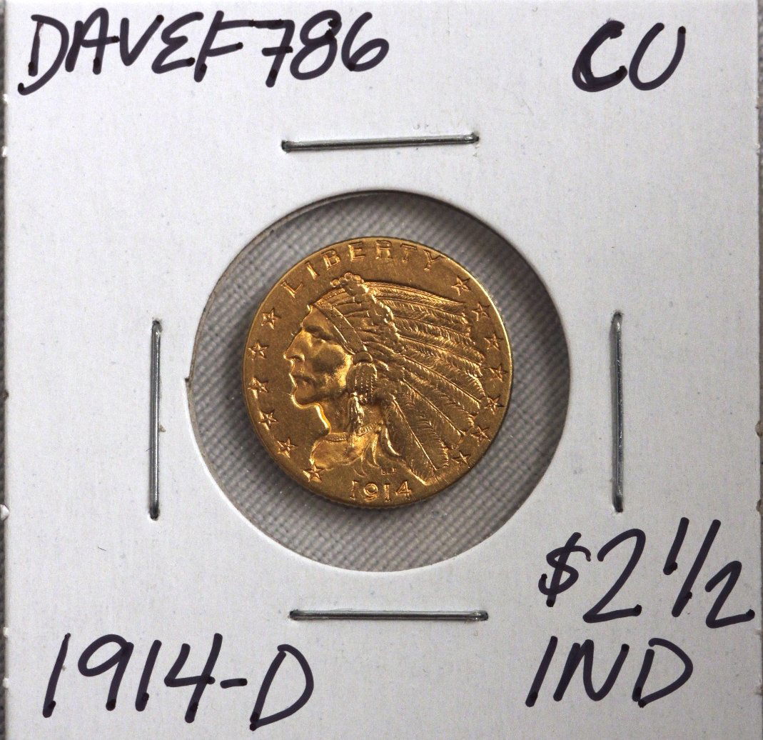 1914-D $2 1/2 CU Indian Head Quarter Eagle Gold Coin DA: 1914-D $2 1/2 CU Indian Head Quarter Eagle Gold Coin DAVEF786. As-Is Condition! ZX592MB. 1914-D $2 1/2 CU Indian Head Quarter Eagle Gold Coin. Thank you for viewing this lot! We are always adding new