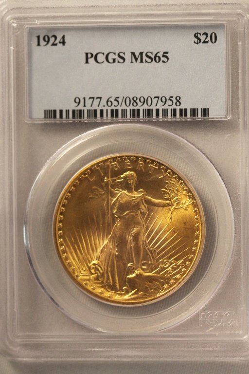 1924 $20 PCGS MS65 St. Gaudens Double Eagle Gold Coin G: 1924 $20 PCGS MS65 St. Gaudens Double Eagle Gold Coin GFR23. As-Is Condition! TG1502WE. 1924 $20 PCGS MS65 St. Gaudens Double Eagle Gold Coin GFR23. As-Is Condition! 1927 $20 PCGS MS65 St. Gaudens Dou