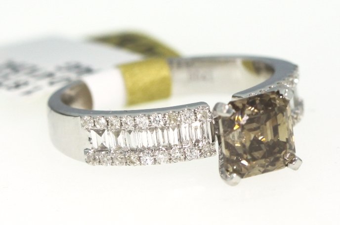 18KT White Gold 2.08ct Brown and White Diamond Unity Ri: "18KT White Gold 2.08ct Brown and White Diamond Unity Ring RM326. New Condition! LD4472ST. One electronically tested 18KT white gold ladies cast and assembled diamond unity ring with a bright finish. 