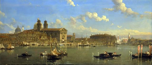 David Roberts - The Giudecca, Venice: Artist: David Roberts - Title: The Giudecca, Venice - Medium: Fine Art Reproduction Giclee on Canvas - Image Size: Approximately 13.5 inches x 32 inches - Unframed on Unstretched Canvas - Biography: D