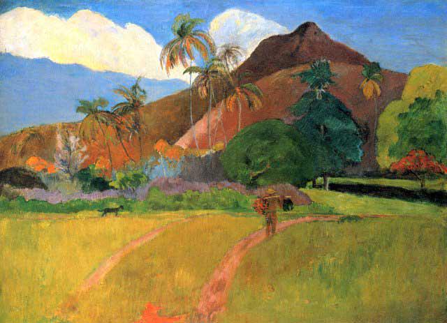 Paul Gauguin - Mountains in Tahiti: Artist: Paul Gauguin - Title: Mountains in Tahiti - Medium: Fine Art Reproduction Giclee on Canvas - Image Size: Approximately 14.5 inches x 20 inches - Unframed on Unstretched Canvas - Biography: Fre