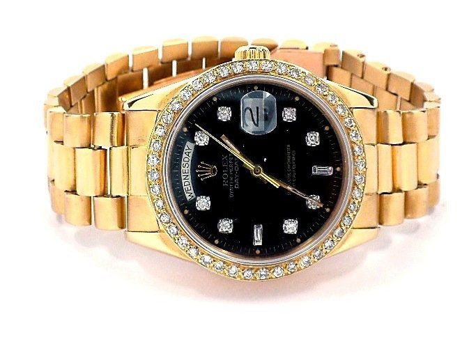 Gents Rolex 18KT Gold w/ Diamonds DayDate Wristwatch A3: Gents Rolex 18KT Gold w/ Diamonds DayDate Wristwatch A3678. Great Condition! NA1029RL. One gents, hand crafted and machine milled Rolex DayDate Model The President wristwatch electronically tested 18K