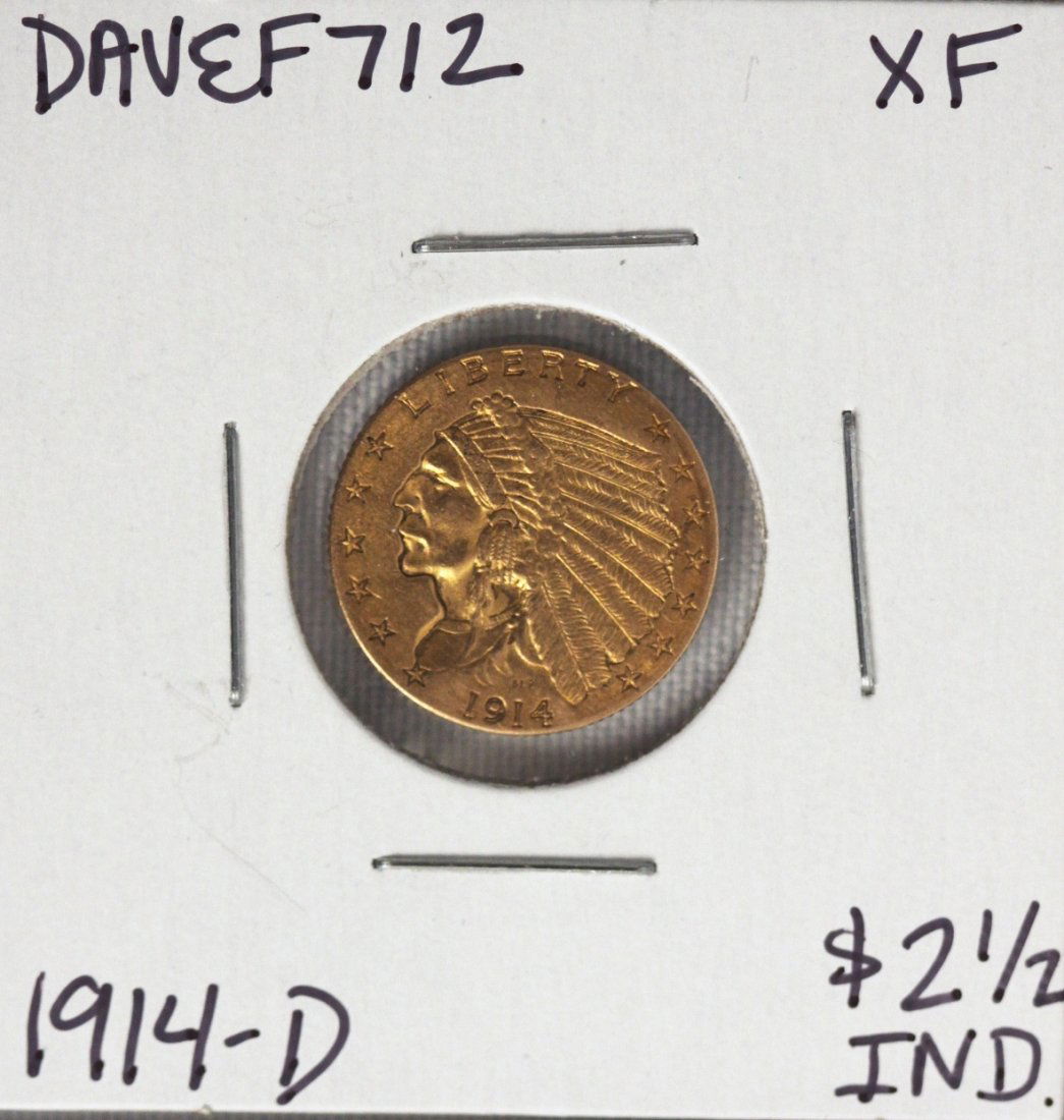 1914-D $2 1/2 XF Indian Head Quarter Eagle Gold Coin DA: 1914-D $2 1/2 XF Indian Head Quarter Eagle Gold Coin DAVEF712. As-is Condition! XC182FD. 1914-D $2 1/2 XF Indian Head Quarter Eagle Gold Coin . Thank you for viewing this lot! We are always adding new