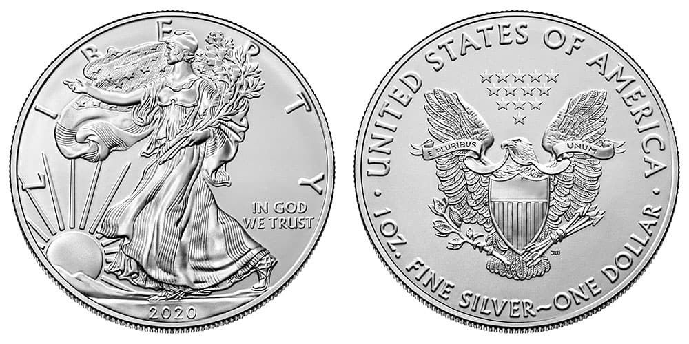 2020 American Silver Eagle .999 Fine Silver Dollar Coin: One 2020 American Silver Eagle .999 Fine Silver Dollar Coin.
