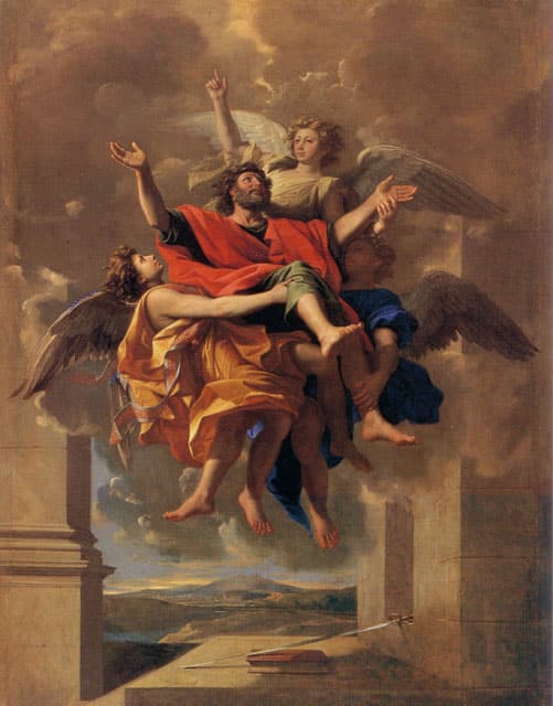 Poussin - Le Ravissement de Saint Paul 1650: Artist: Nicolas Poussin - Title: Le Ravissement de Saint Paul 1650 - Medium: Fine Art Reproduction Giclee on Canvas - Image Size: Approximately 20 inches x 15.5 inches - Unframed on Unstretched Canvas