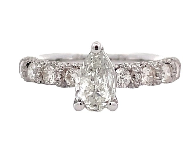 1.71 ctw Diamond Ring - 14K White Gold: One electronically tested 14KT white gold lady's cast straight line fashion wedding ring with a scalloped shank with a bright polish finish. The featured lady's ring has a shank measuring 3.00 millime