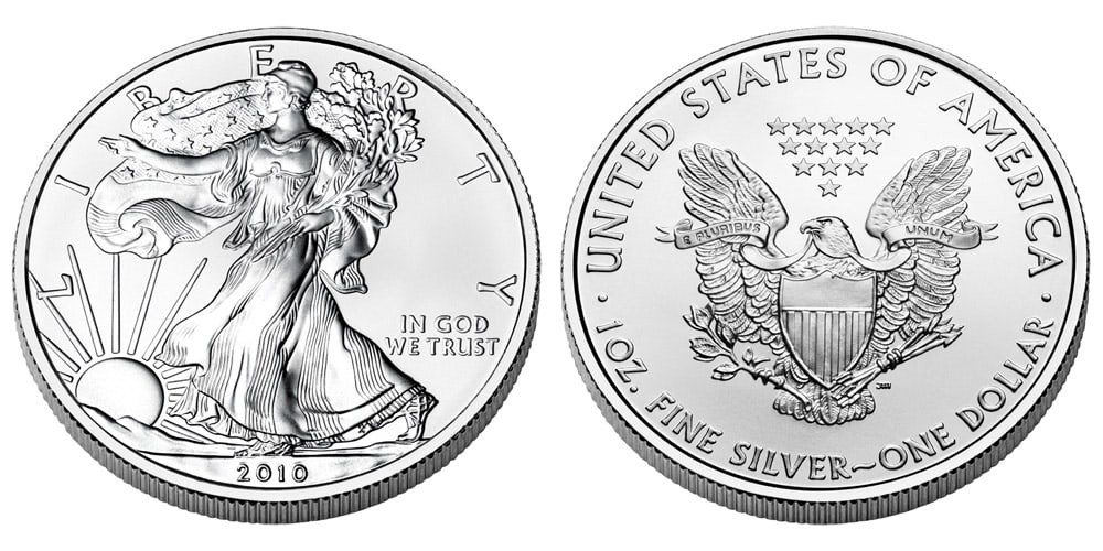 2010 American Silver Eagle .999 Fine Silver Dollar Coin: One 2010 American Silver Eagle .999 Fine Silver Dollar Coin.