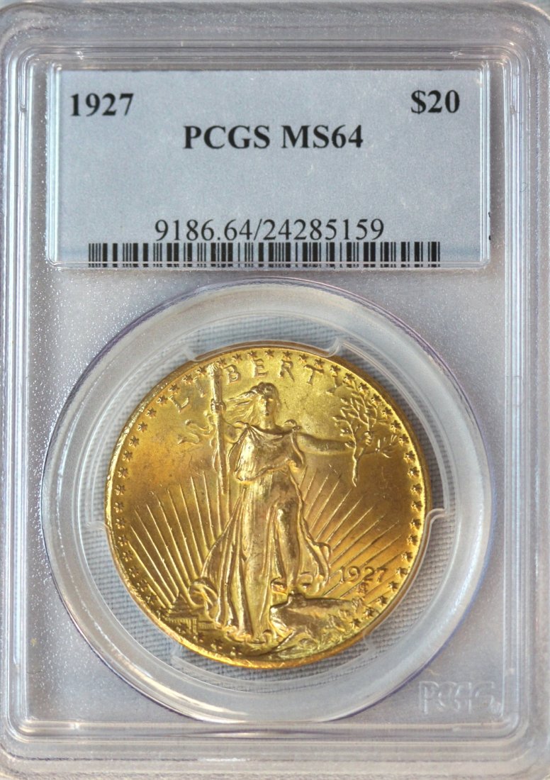 1927 $20 PCGS MS64 Saint Gaudens Double Eagle Gold Coin: 1927 $20 PCGS MS64 Saint Gaudens Double Eagle Gold Coin DAVEF837. As-Is Condition! OH1771DW. One 1927 $20 PCGS MS64 Saint Gaudens Double Eagle Gold Coin. Thank you for viewing this lot! We are always 