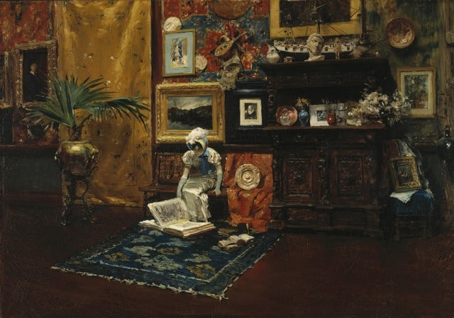 William Merritt Chase - Studio Interior: Artist: William Merritt Chase - Title: Studio Interior - Medium: Fine Art Giclee on Canvas - Image Size: Approximately 14 inches x 20 inches - Framed: Unframed on Unstretched Canvas - Biography: Willi