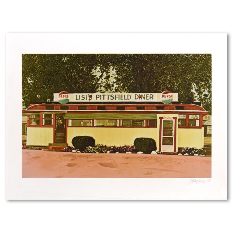 Lisi's Pittsfield Diner by Baeder, John: "Lisi's Pittsfield Diner" is a limited edition silkscreen on somerset paper by John Baeder, numbered and hand signed by the artist. Includes Letter of Authenticity. Measures approx. 30" x 22" (border)