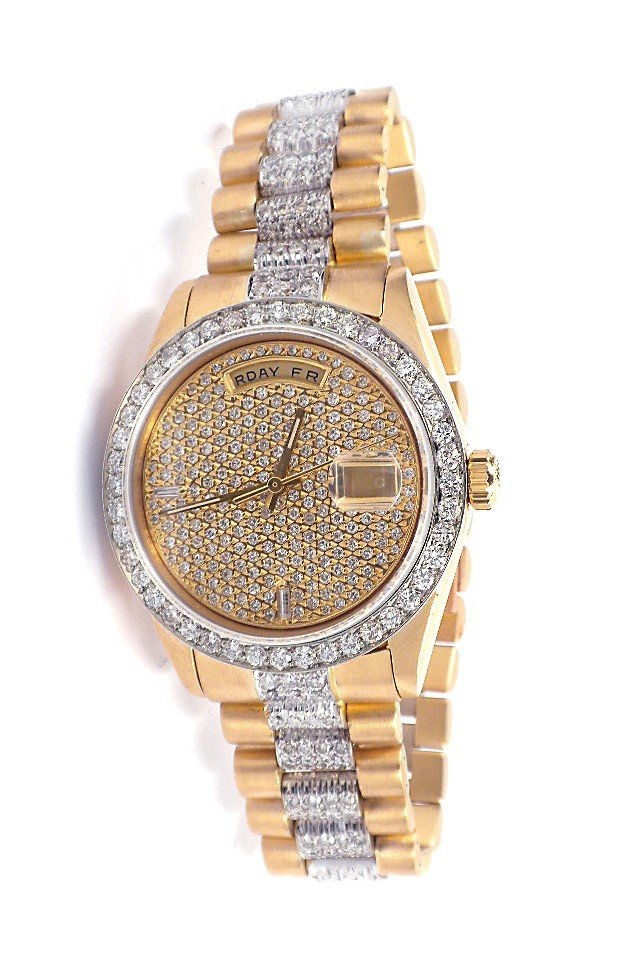 Gents 18KT Yellow Gold Rolex Super President Style DayD: Gents 18KT Yellow Gold Rolex Super President Style DayDate Watch A3917. Excellent Condition! FP26601PS. One gents, hand crafted & machine milled Rolex DayDate model wristwatch the President electronic