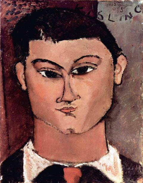 Amedeo Modigliani - Portrait of Moiise Kiesling: Artist : Amedeo Modigliani - Title: Portrait of Moiise Kiesling - Medium: Fine Art Reproduction Giclee on Canvas - Image Size: Approximately 20 inches x 15.5 inches - Unframed on Unstretched Canvas -