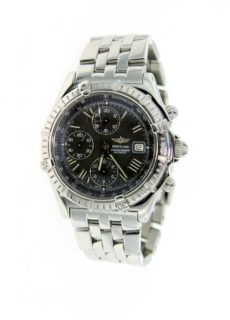 Gents Breitling Stainless Steel Chronograph Watch A3959: Gents Breitling Stainless Steel Chronograph Watch A3959. Great Condition! XE2582OB. One gents, Breitling Crosswind Super Chronograph wristwatch, electronically tested Stainless Steel. Case: 43mm diame