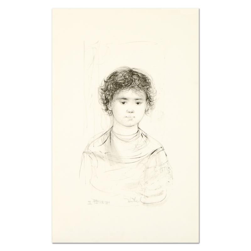 Henri by Hibel (1917-2014): "Henri" is a limited edition lithograph on paper by Edna Hibel (1917-2014), numbered and hand signed by the artist. Includes Certificate of Authenticity. Measures approx. 12.5" x 20" (border), 8.5" x 