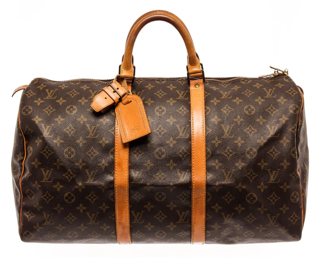 Louis Vuitton Brown Monogram Canvas Keepall 50 Travel Bag: Louis Vuitton Brown Monogram Canvas Keepall 50 Travel Bag. All available information is listed in the description and shown in the photos. Louis Vuitton Brown Monogram Canvas Keepall 50 Travel Bag wit