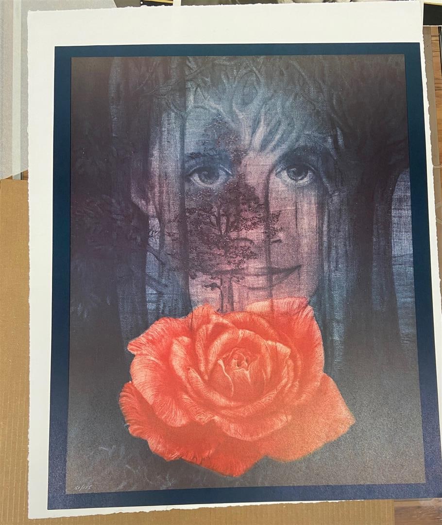 The Rose by G.H. Rothe: A limited edition offset lithograph, hand-signed by G.H. Rothe this print measures 28x23" including borders. It # 51/125.