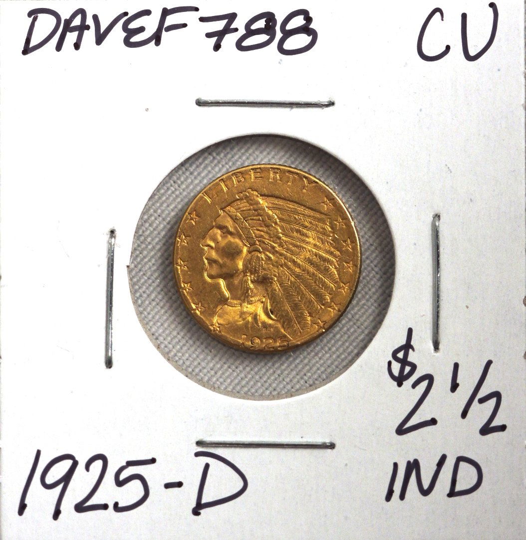 1925-D $2 1/2 CU Indian Head Quarter Eagle Gold Coin DA: 1925-D $2 1/2 CU Indian Head Quarter Eagle Gold Coin DAVEF788. As-Is Condition! GH592EW. 1925-D $2 1/2 CU Indian Head Quarter Eagle Gold Coin. Thank you for viewing this lot! We are always adding new