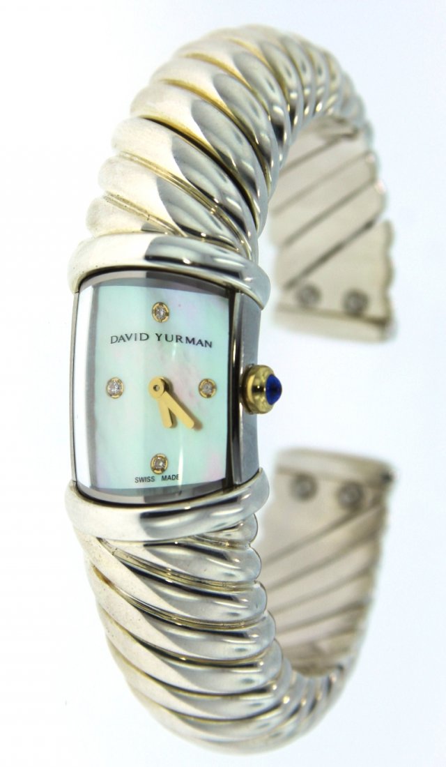 David Yurman Sterling Silver/Stainless Stee Diamond Wav: David Yurman Sterling Silver/Stainless Stee Diamond Waverly Watch ED1327. Excellent Condition! XH136QG. One authentic David Yurman sterling silver and stainless steel diamond Waverly watch (Model T209